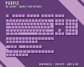 Purple Backlit UK Keycaps - Windows & Mac Symbols - ABS Material - 158 Total Keycaps - Suitable for 60/65/75/80/96/100% Keyboards