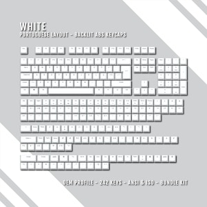 Vita bakgrundsbelysta portugisiska tangentbord - ISO-PT QWERTY-layout - Windows- och Mac-symboler - ABS-material - Lämplig för 60/65/75/80/96/100% tangentbord