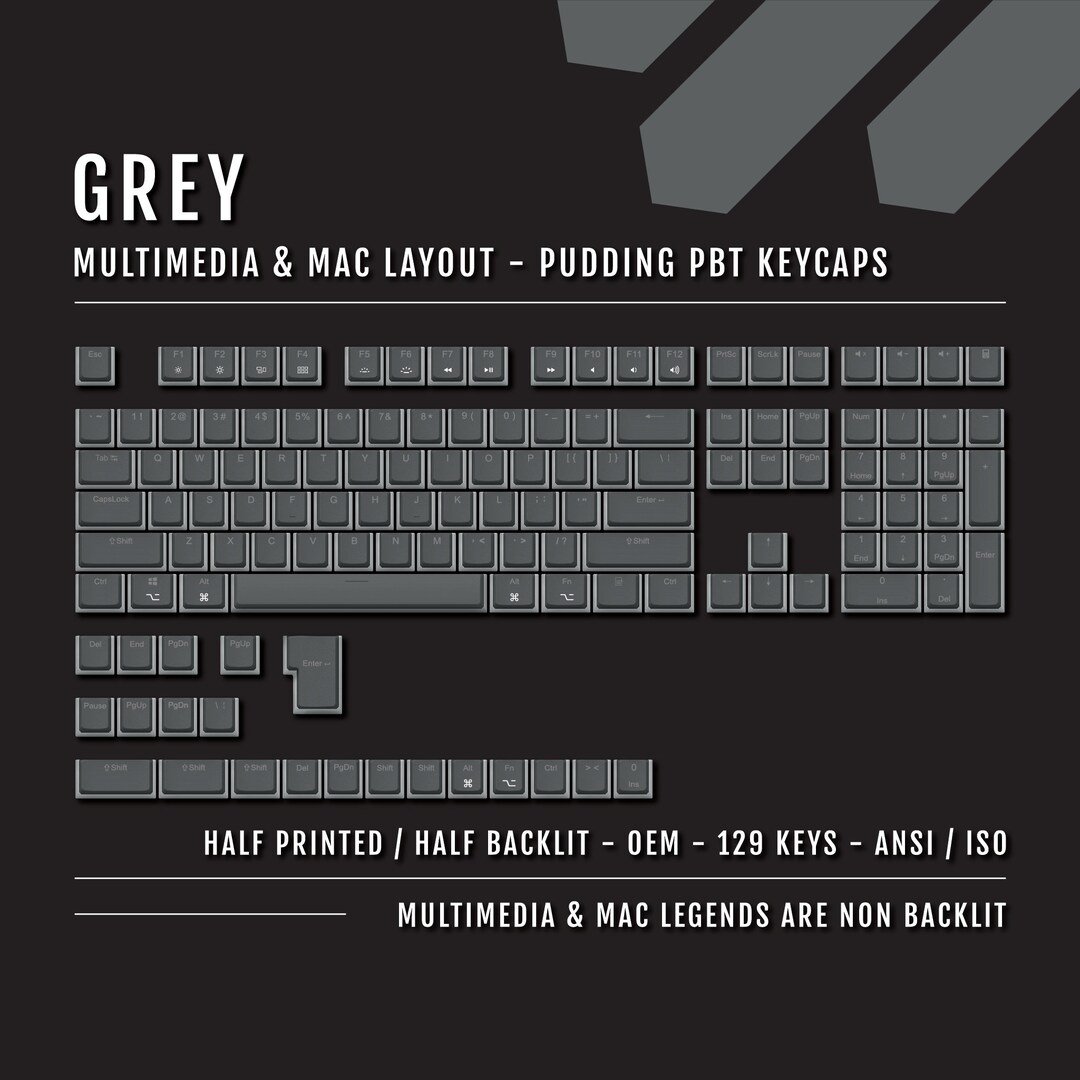 Gray Pudding Keycaps – Dual Language PBT, Mac & Multimedia, 129 Keys - Etsy