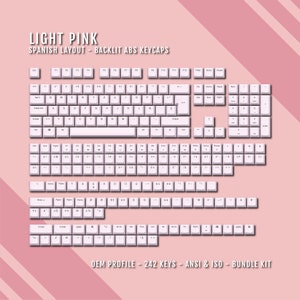 Ljusrosa bakgrundsbelysta spanska tangentbord - ISO-ES QWERTY-layout - Windows- och Mac-symboler - ABS-material - För 60/65/75/80/96/100% tangentbord