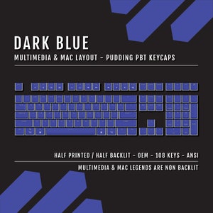 Dark Blue Pudding Keycaps: US Mac Multimedia, Double Shot PBT