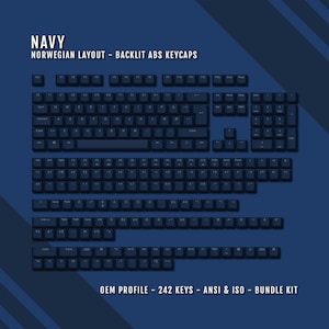 Marinblå bakgrundsbelysta norska tangentbord - ISO-NO QWERTY-layout - Windows- och Mac-symboler - ABS-material - För 60/65/75/80/96/100% tangentbord