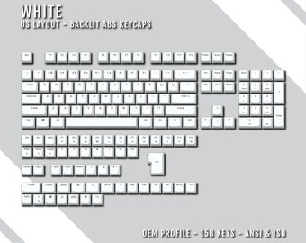 White Backlit US Keycaps - Windows & Mac Symbols - ABS Material - 158 Total Keycaps - Suitable for 60/65/75/80/96/100% Keyboards