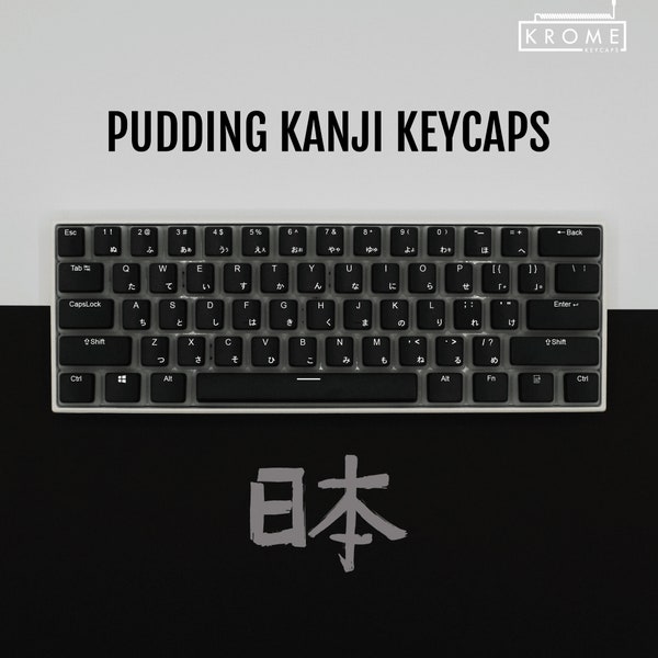 ISO/ANSI - Japanese Kanji Pudding Double Shot PBT Keycaps - Black - Backlit Full Set - Oem Profile (Sizes for 100, 80 Tkl, 75, 65 and 60)