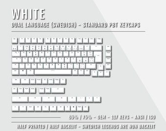 Witte Zweedse toetsen: tweetalige double shot PBT: 65/75% ISO-SE