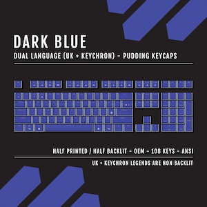Dark Blue Pudding Keycaps: UK Keychron, Double Shot PBT, 108 Keys