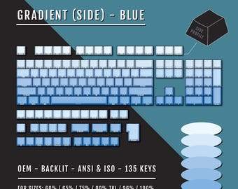 Blue Gradient PBT Keycaps: ANSI ISO Backlit - 60-100% Keyboards