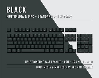 US Black Mac and Multimedia Keycaps - Dual Language Keycaps - Double Shot PBT - Ansi & Iso Available - For Sizes 100/80 Tkl/60%