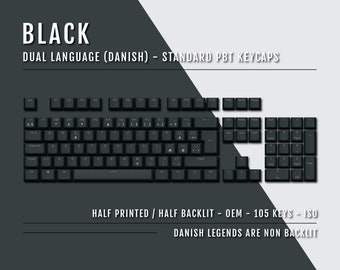 Teclas danesas negras: PBT de doble inyección, leyendas estadounidenses retroiluminadas.