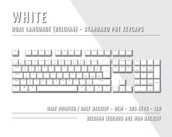 White Belgian Keycaps - Dual Language Keycaps - Double Shot PBT - Ansi & Iso Available - For Sizes 100/80 TKL/60%
