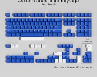Custom Blue PBT Keycaps - 161 Key Set - OEM Profile