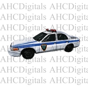 Blue Police Car Sublimation Image, Watercolor Police Car, Policeman Artwork, Digital Download, blue white police car png, svg
