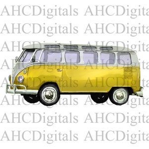 Yellow Van Sublimation Image, Watercolor Antique Beetle Car, Vintage Van Artwork, Digital Download, Hippie Van, Digital Car