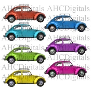 Old Car Combo - Sublimation Images, Watercolor Antique Beetle Car, Vintage Car Artwork, Digital Download Pickup Truck drawing Digital Car