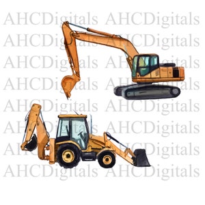 Backhoe Excavator Combo - Sublimation Image, Watercolor Tractor, Farm Animal Artwork, Download, Excavator drawing, Digital Truck Backhoe art