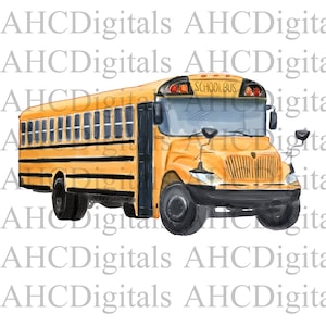 School bus Sublimation Image, Watercolor School bus, School Teacher Artwork, Digital Download, School bus drawing, Digital School bus