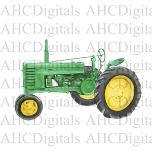 Green Antique Tractor Watercolor Sublimation Image, Farm Animal Artwork - Digital Download Tractor Drawing Art for DIY Crafts and Home Decor