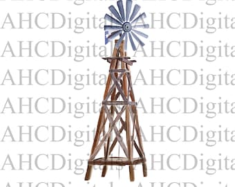 Barn Windmill Sublimation Image, Acquerello Antique Barn, Farm House Artwork, Digital Download, Tractor drawing, Digital Farm Barn Art
