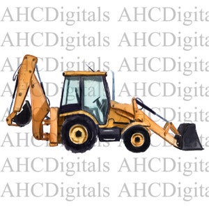 Backhoe Sublimation Image, Watercolor Antique Tractor, Farm Animal Artwork, Digital Download, Excavator drawing, Digital Truck Backhoe art