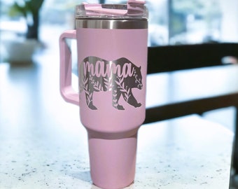 Mama Bear Tumbler with Handle | Mother's Day Gift | 40oz Tumbler | Custom Engraved Tumbler | Personalized Tumbler | New Mom Gift