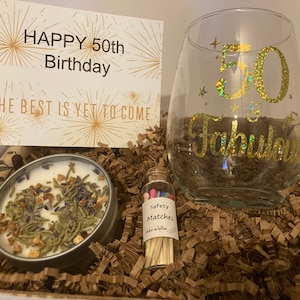 50th Birthday Gifts for Women - Birthday Gifts Basket for Her Include Tumbler, Gift Cards ,Socks, Straw, Candle, Coaster, Stopper and Brush - Ideal