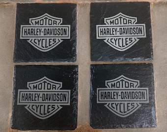 Harley Davidson-onderzetters | Vaderdagcadeau | Man Cave onderzetters | Gegraveerde onderzetters | Leistenen onderzetters | Onderzetters | Verjaardagscadeau voor hem