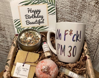 Oh F*ck I'm 30 Mug Birthday Gift Box | Humorous 30th Birthday Box | 30th Birthday Spa Box | 30th Birthday Basket | 30th Birthday Box for Her