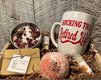 Rocking the Retired Life | Personalized Mug Gift Box | Retirement Spa Box | All Natural Spa Products | Spa Box | Retirement Gift Men/Women