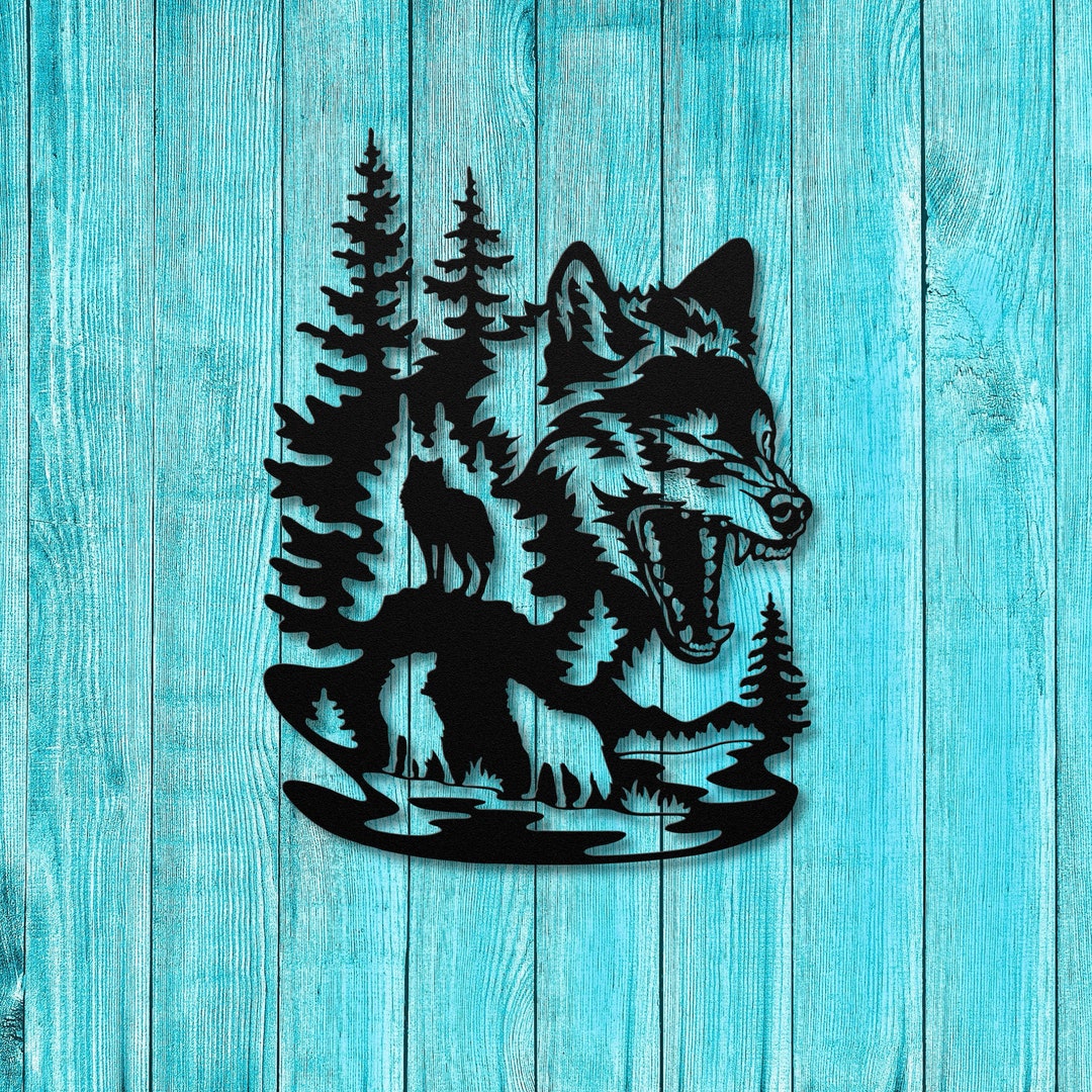 Wolf, Wildlife, Metal Wolf Art, Tree Mountain Decoration, Nature Wall