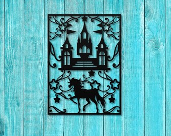 Unicorn, Unicorn Castle, Unicorn Wall Art, Metal Unicorn Wall Art, Kids Room Wall Art, Girl Room Wall Art, Girl Room Wall Decor, Cute Art