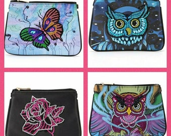 DIY Diamond Painting Clutch Kit: Faux Leather Zipper Pouch (4x6 inches)
