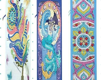 Diamond Painting Bookmark Crafting Kit, DIY color design 29-31 feather, Mermaid