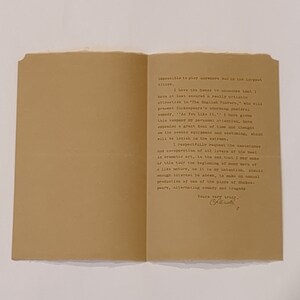 May include: A handwritten letter on yellowed paper, folded in half, with a typed message about a theatrical production. The letter is signed "Yours very truly, C.K.S."