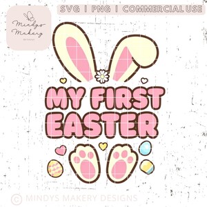 Ma première grenouillère pour bébé de Pâques SVG & PNG - oreilles de lapin, oeufs, coeurs