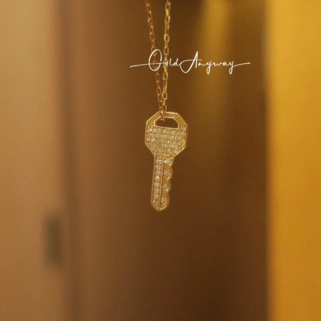 14K Solid Gold Key Pendant Dainty Key Pendant in Gold Dainty Etsy