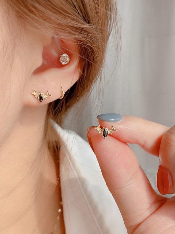 Dainty 10k Solid Gold Bat Figure Helix Tragus Conch Ear