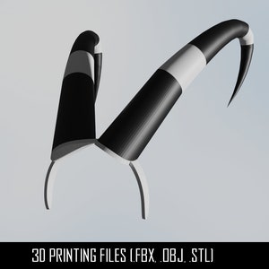 Peut inclure: Bandeau noir et blanc avec deux cornes courbées. Fichiers d'impression 3D : .FBX, .OBJ, .STL