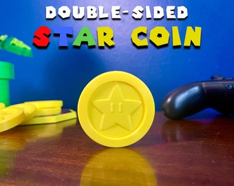 Embossed Mario Star Coin – Double-Sided, High Quality, 50mm (2") size