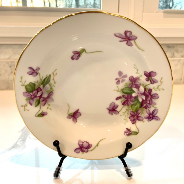 Vintage Rim Fruit/Dessert Bowl in “Spring Violets” by Rossetti of Chicago, Hand Painted in Japan