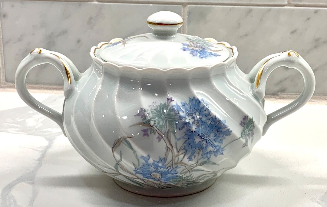 Vintage Haviland Limoges Bergere Sugar Bowl Blue Flowers Gold Etsy