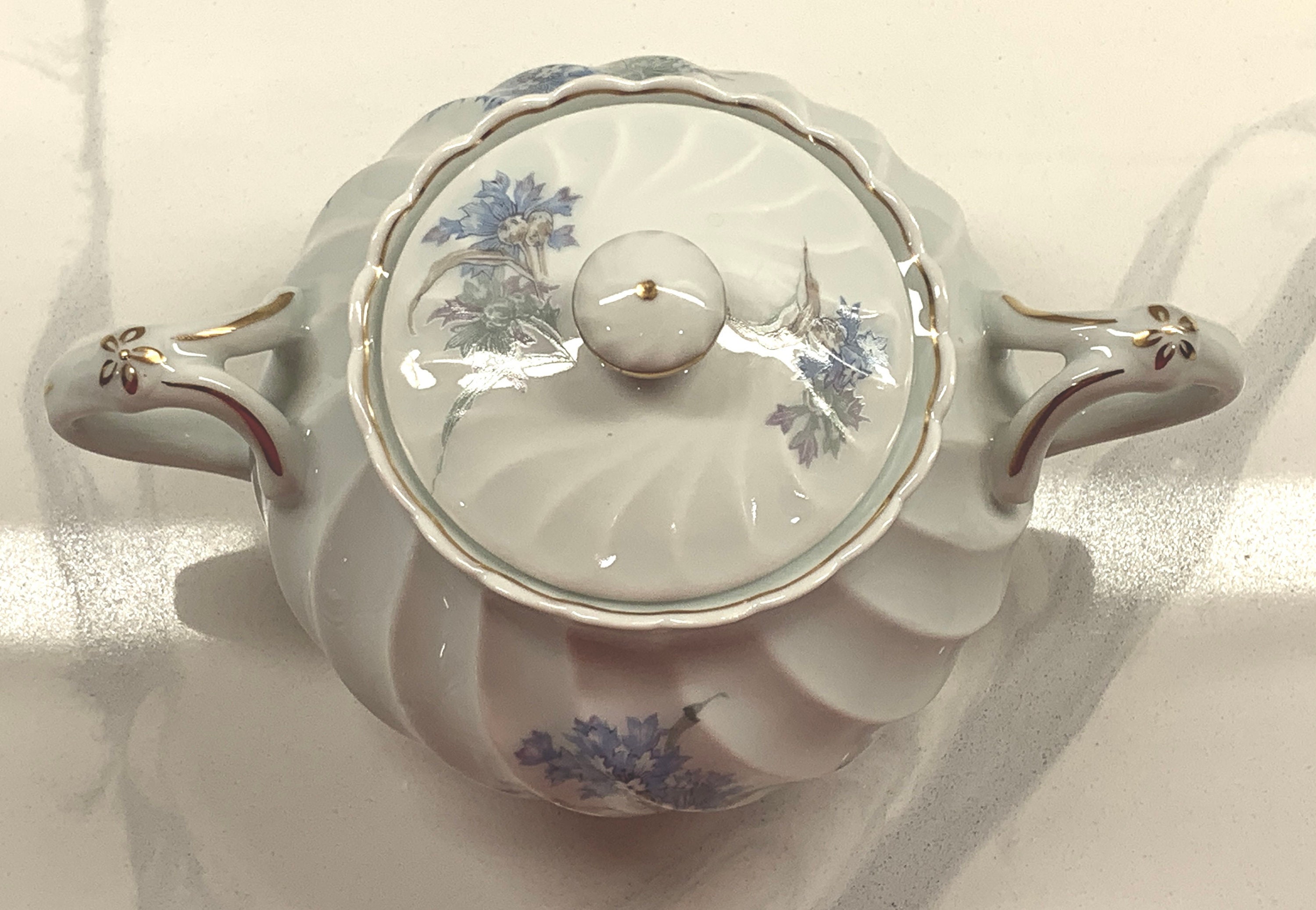 Vintage Haviland Limoges Bergere Sugar Bowl Blue Flowers Gold Etsy