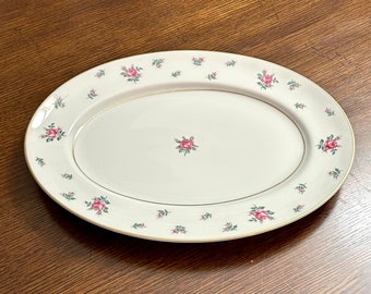 Vintage “Rambler Rose” 11” Oval Serving Platter by Royal Jackson Fine China, Vogue Ceramic Industries, 1950s-1960s Mid Century