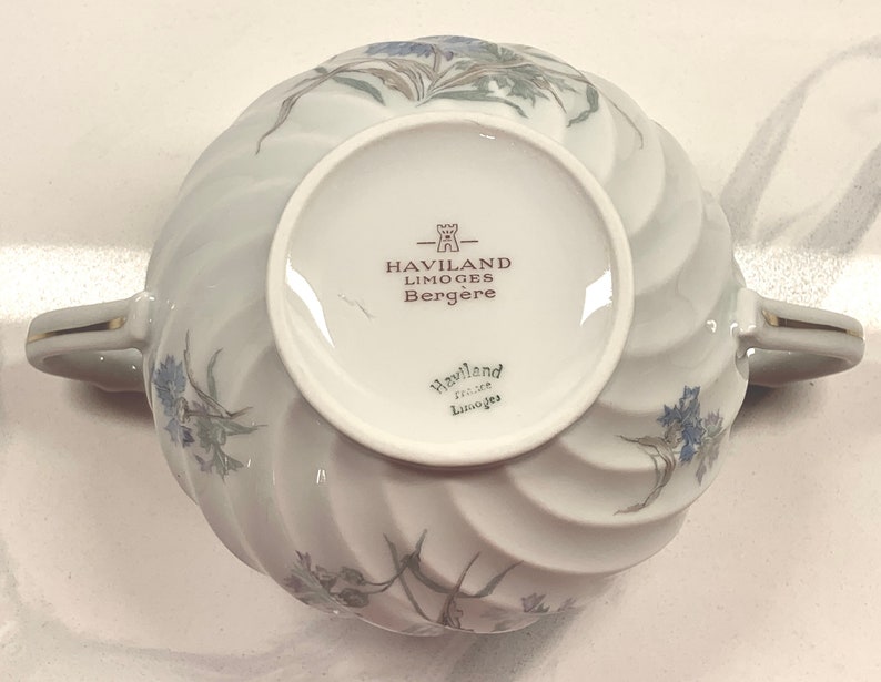 Vintage Haviland Limoges Bergere Sugar Bowl Blue Flowers Gold Etsy