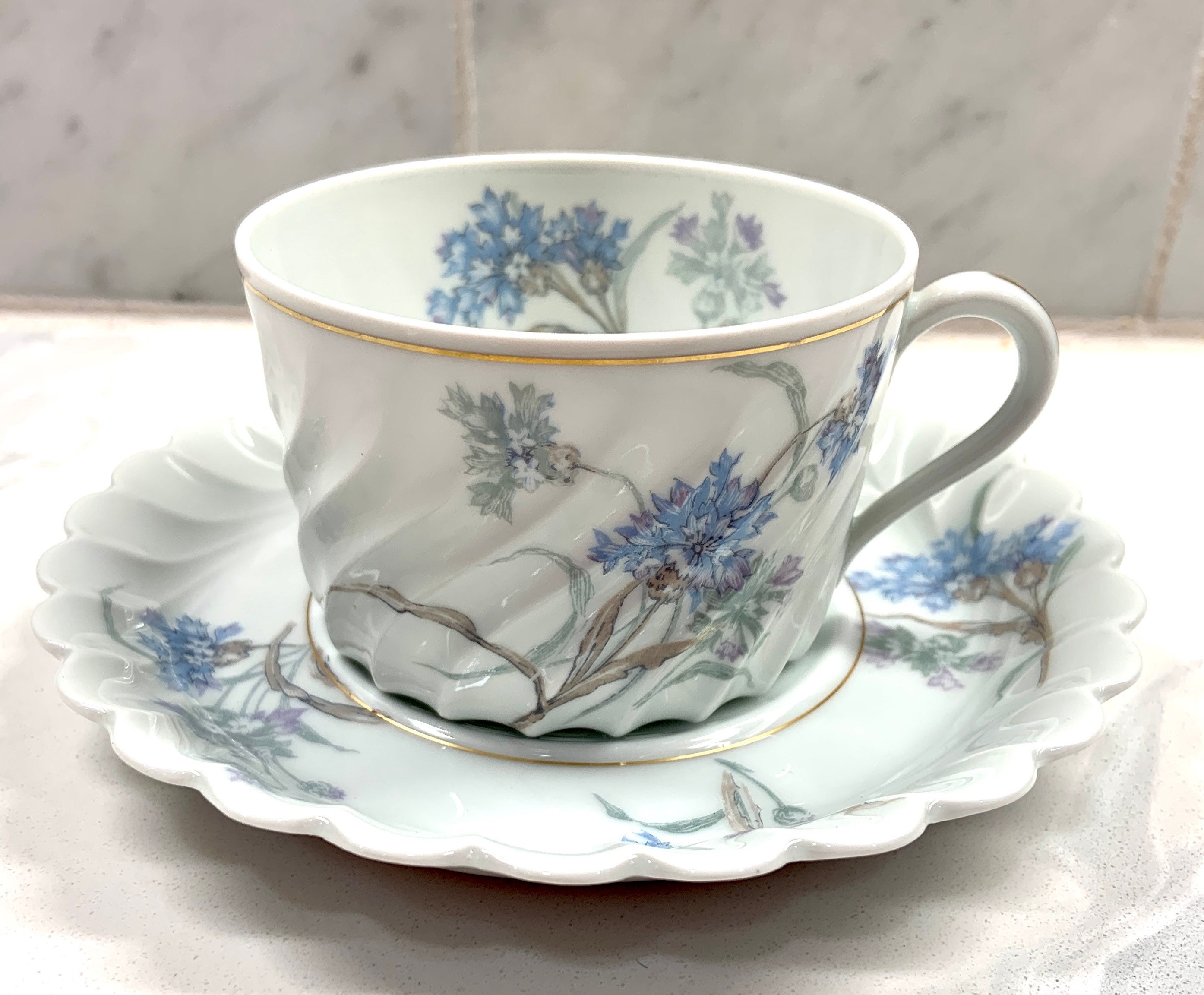 Haviland Limoges Bergere Blue Flowers Bone China Flat Tea Cup Etsy