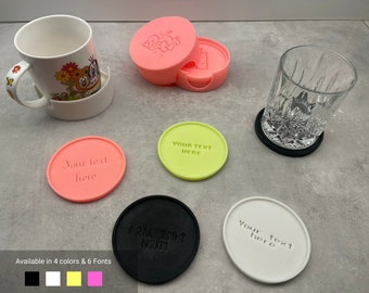 Personalised colorful set of 4 Coasters with your own text + 2 Mug Coasters