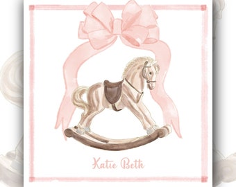 Rocking Horse with Pink Bow Gift Tag