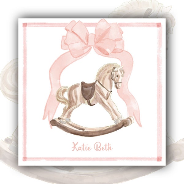 Rocking Horse with Pink Bow Gift Tag