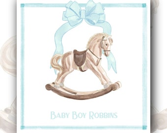 Rocking Horse with Blue Bow Gift Tag