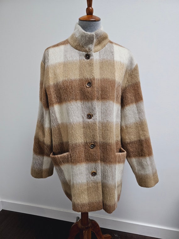 Vintage Olsen Europe Taupe Plaid Mohair and Virgin