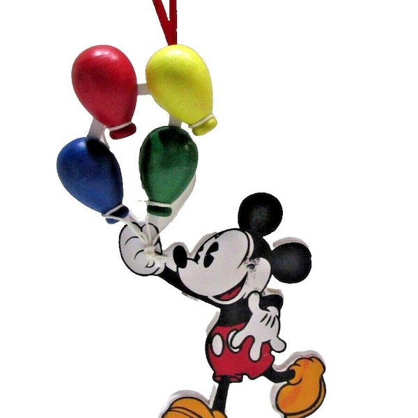 1980 Kurt Adler Disney Wooden Mickey Mouse Balloon Ornament Moveable 6.5"